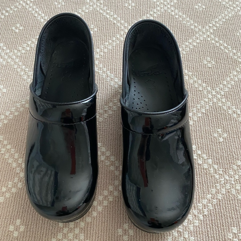 Dansko Black Patent Leather Clogs